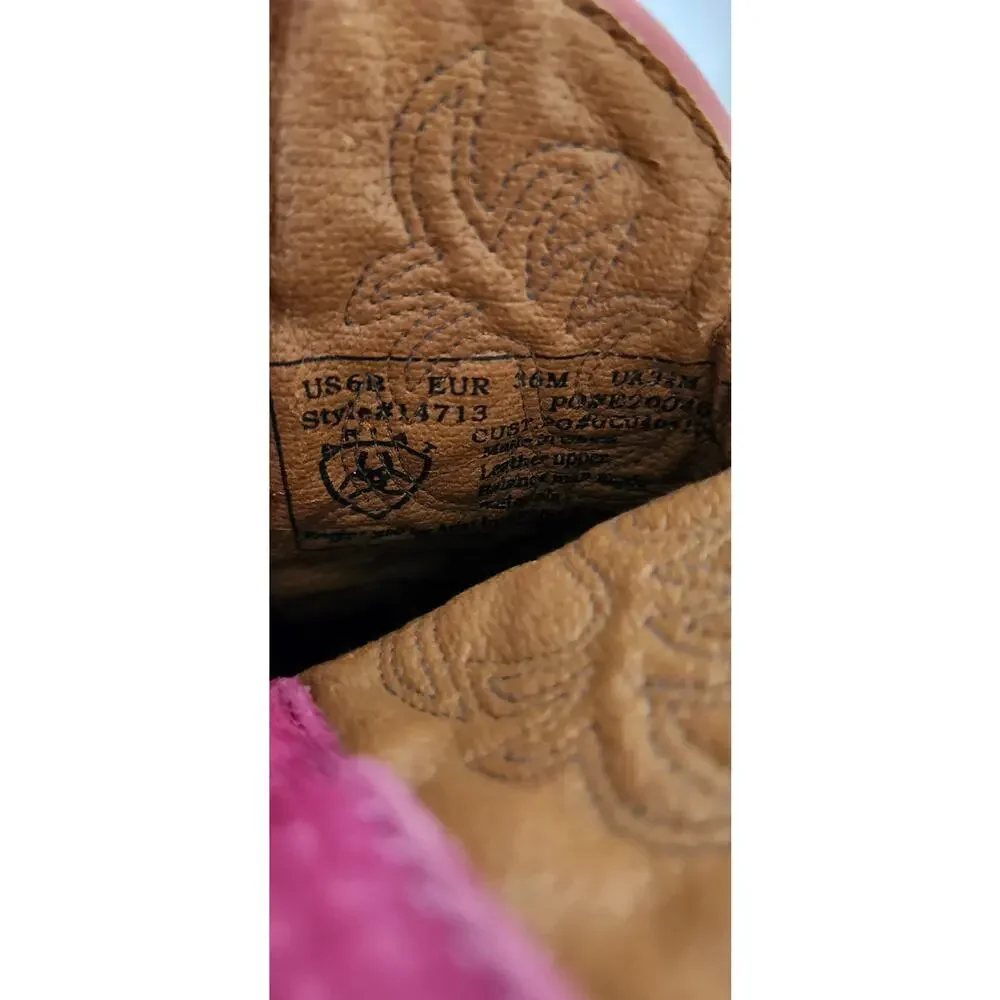 Ariat Fatbaby Pink Ostrich Print Leather Hot Pink Suede Western Boots 6 B